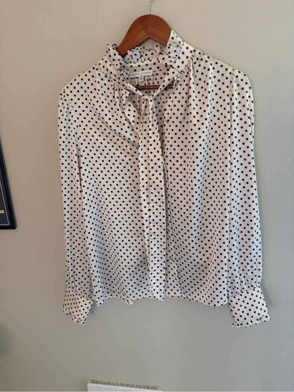 Women's White Polka Dot Tie-Neck Blouse